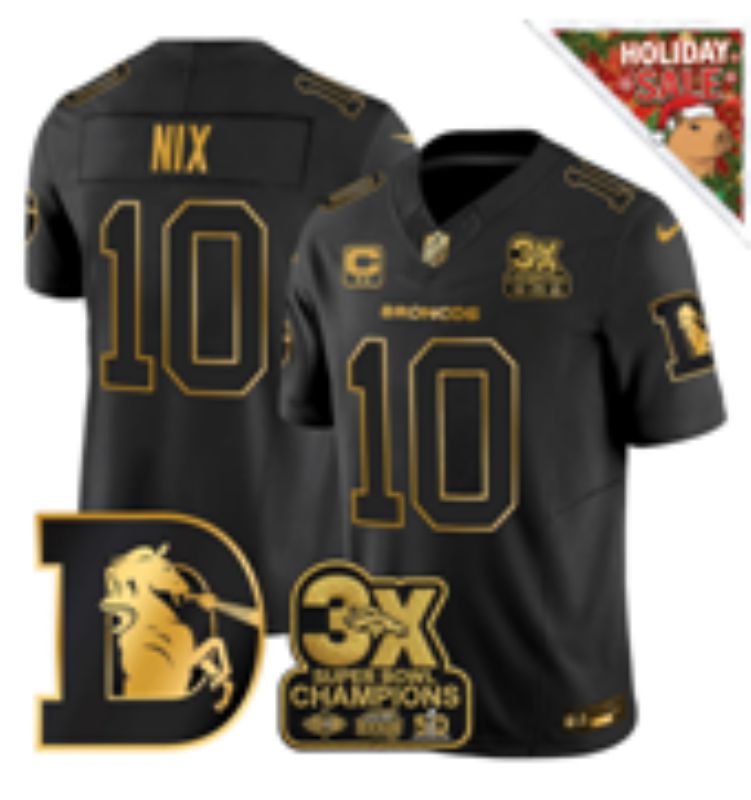 Men 2026 Denver Broncos #10 Nix black gold three generations Nike Limited NFL Jersey style 003